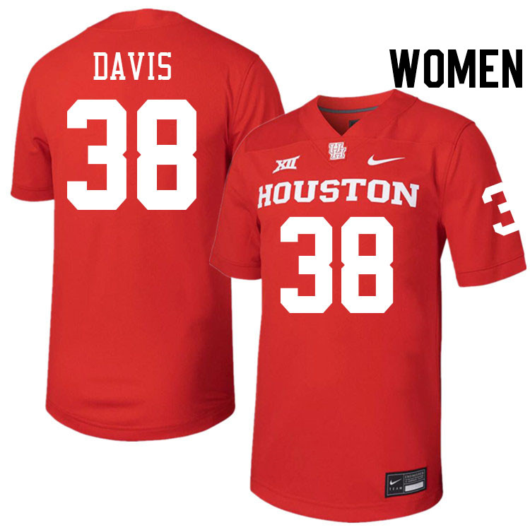 Women #38 Aaron Davis Houston Cougars College Football Jerseys Stitched-Red